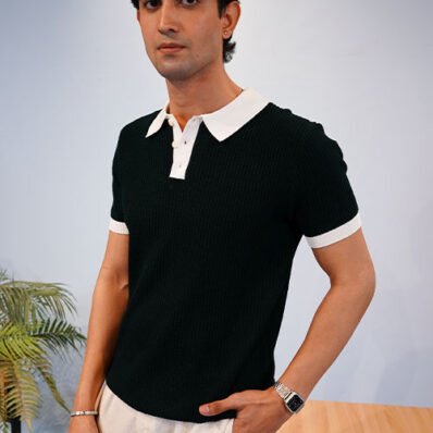 Striped Polo Shirt Black